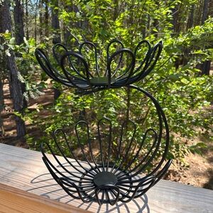 Two-Tier Black Metal Wire Fruit Bowl